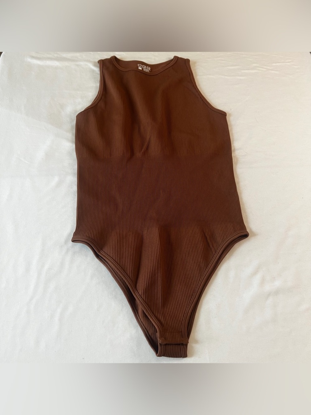 OQQ Ribbed Seamless Bodysuit Brown High Neck Sleeveless Stretch Women’s L